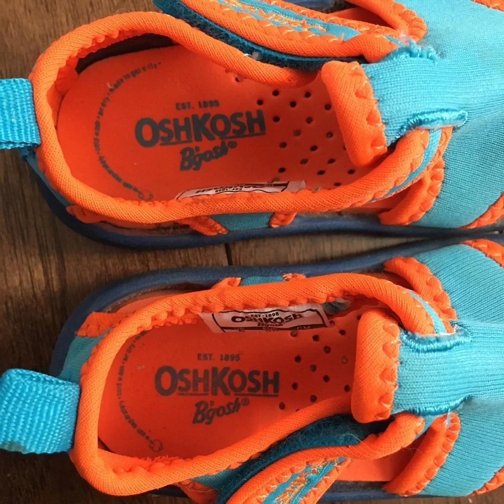 Oshkosh B’gosh Bright Blue Aqua Orange Toddler Water Shoes Sandals Size 5 - Picture 6 of 9